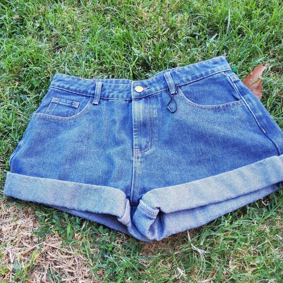 Cider Pants - Cider Women's High Waist Rolled Cuff Denim Shorts Casual Stretch Jean Size M
